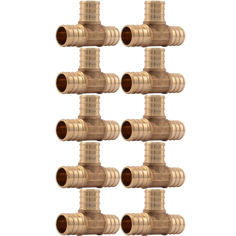 SharkBite 3/4 Inch Crimp Tee, Pack of 10, Brass Plumbing Fitting, PEX Pipe, PE-RT, UC370LFA10 - Image 1